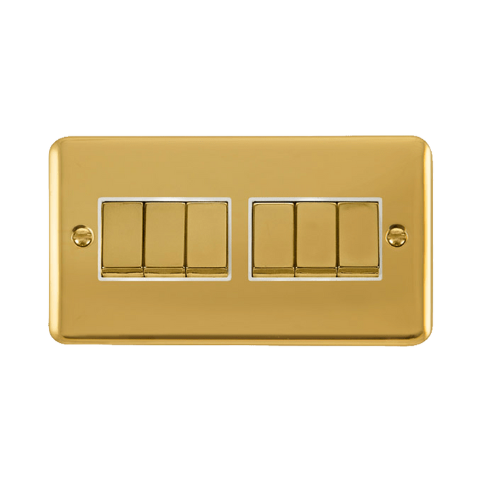 Front view of Click Deco Plus Polished Brass 6G Light Switch