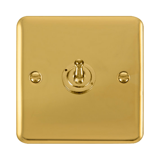 Front view of Click Deco Plus Polished Brass 1G Toggle Switch