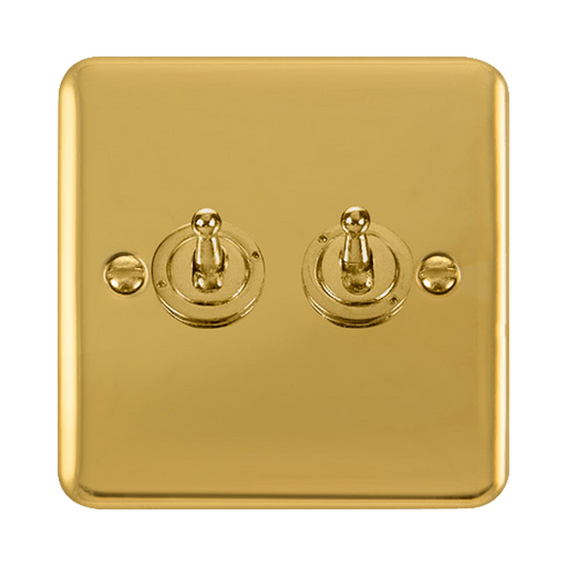 Front view of Click Deco Plus Polished Brass 2G Toggle Switch