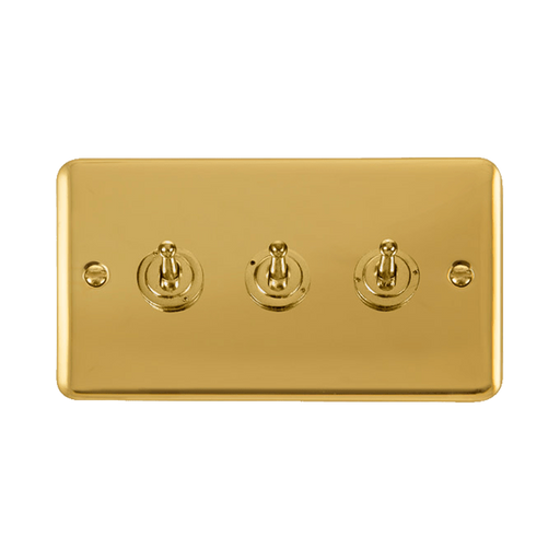 Front view of Click Deco Plus Polished Brass 3G Toggle Switch
