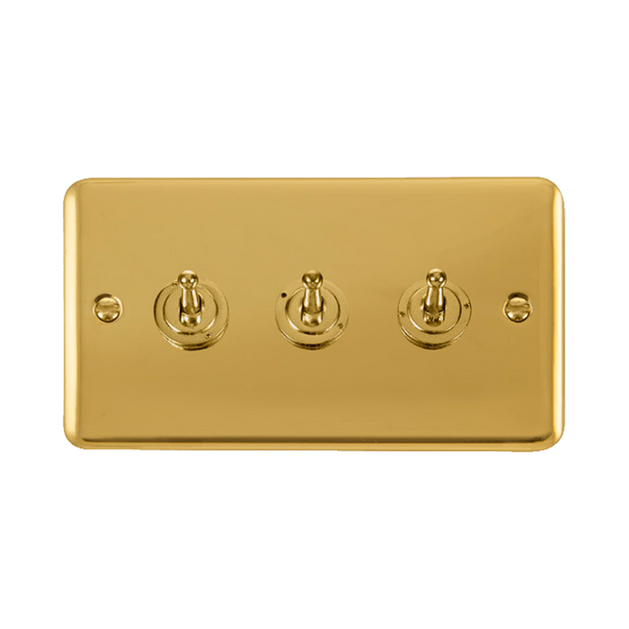 Front view of Click Deco Plus Polished Brass 3G Toggle Switch