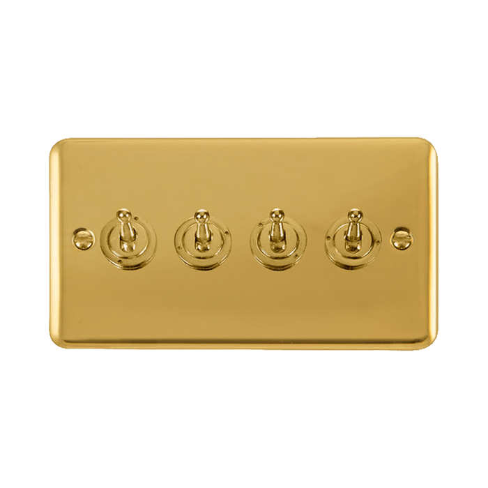 Front view of Click Deco Plus Polished Brass 4G Toggle Switch