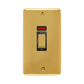 Front view of Click Deco Plus Polished Brass 45A Cooker Switch with Neon