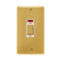 Front view of Click Deco Plus Polished Brass 45A Cooker Switch with Neon