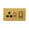 Front view of Click Deco Plus Polished Brass 45A Cooker Switch with 13A Socket