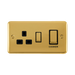Front view of Click Deco Plus Polished Brass 45A Cooker Switch with 13A Socket