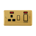 Front view of Click Deco Plus Polished Brass 45A Cooker Switch with 13A Socket