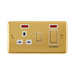 Front view of Click Deco Plus Polished Brass 45A Cooker Switch with 13A Socket