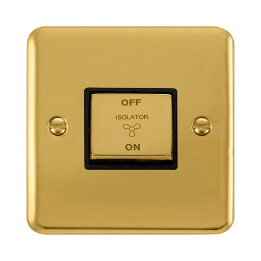 Front view of Click Deco Plus Polished Brass 10A Fan Isolator Switch