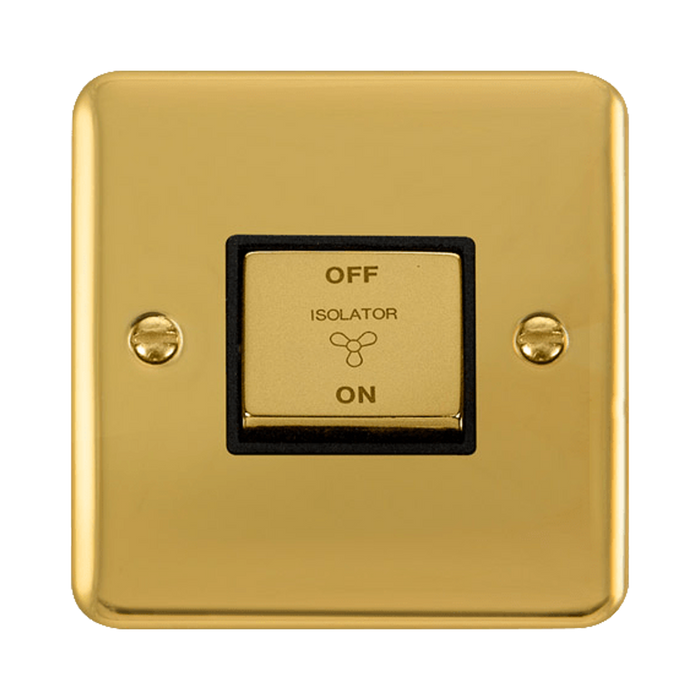 Front view of Click Deco Plus Polished Brass 10A Fan Isolator Switch