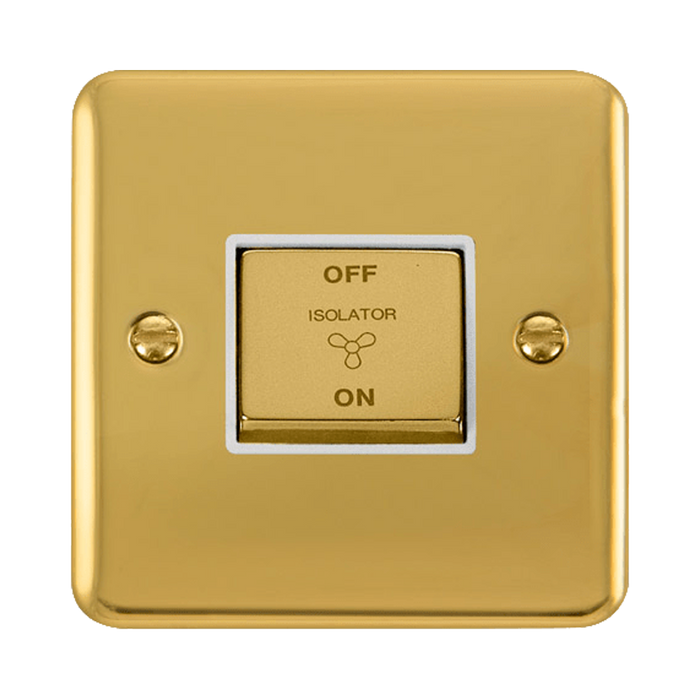 Front view of Click Deco Plus Polished Brass 10A Fan Isolator Switch