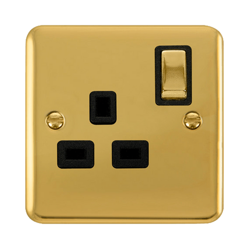 Front view of Click Deco Plus Polished Brass 13A Single Socket