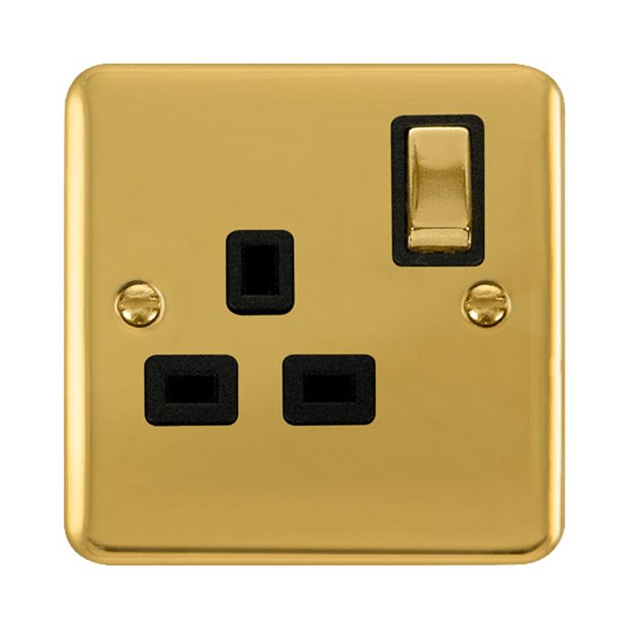 Front view of Click Deco Plus Polished Brass 13A Single Socket