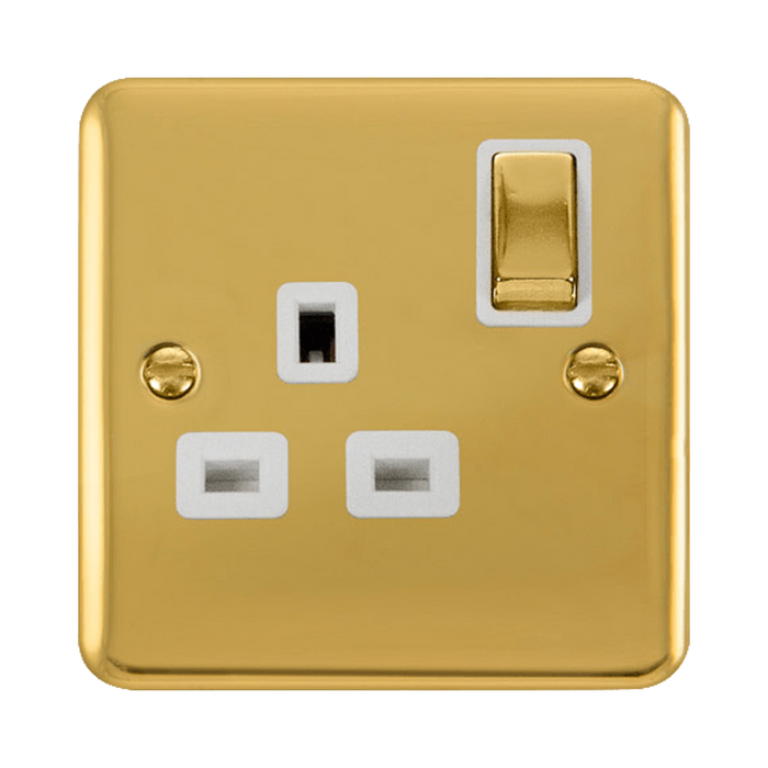 Front view of Click Deco Plus Polished Brass 13A Single Socket