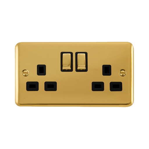 Front view of Click Deco Plus Polished Brass 13A Double Socket