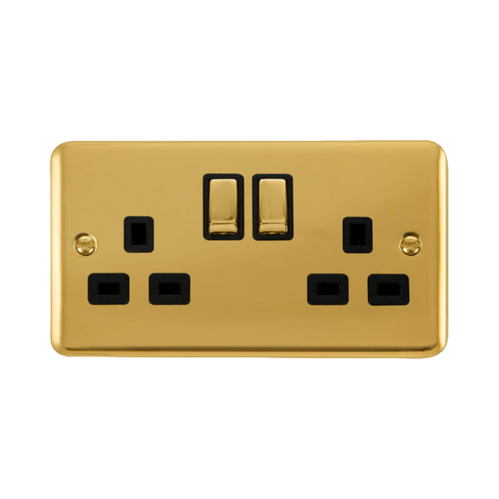 Front view of Click Deco Plus Polished Brass 13A Double Socket