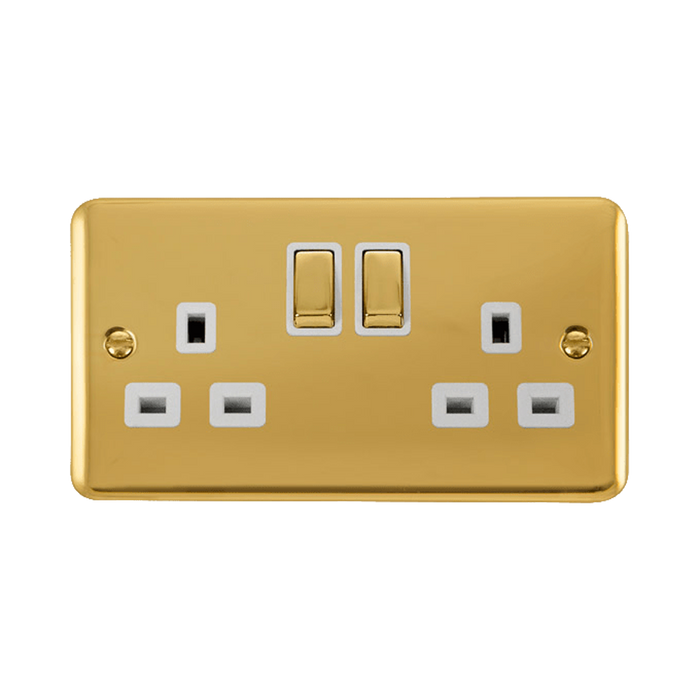 Front view of Click Deco Plus Polished Brass 13A Double Socket
