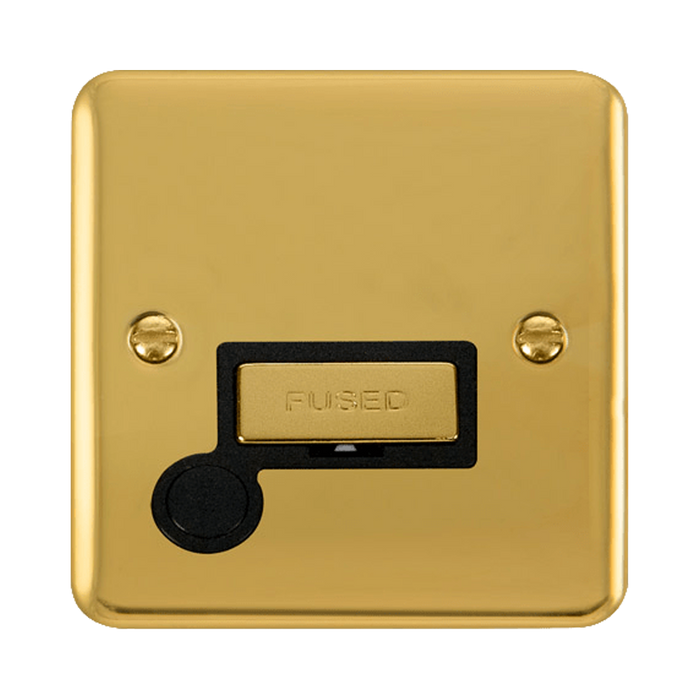 Front view of Click Deco Plus Polished Brass 13A Unswitched Spur with Flex