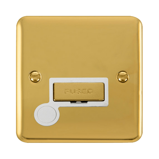 Front view of Click Deco Plus Polished Brass 13A Unswitched Spur with Flex