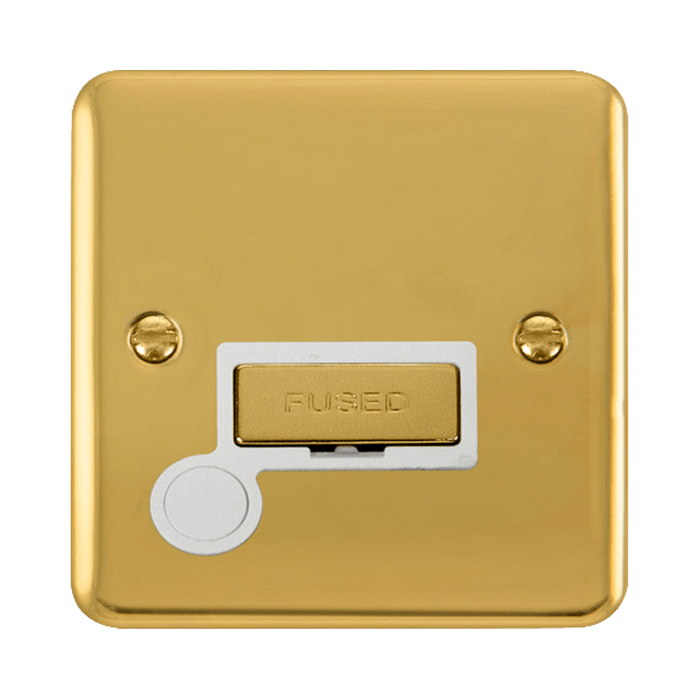 Front view of Click Deco Plus Polished Brass 13A Unswitched Spur with Flex