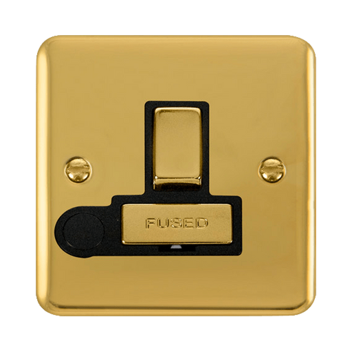 Front view of Click Deco Plus Polished Brass 13A Switched Spur with Flex