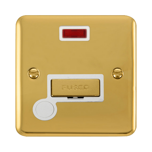 Front view of Click Deco Plus Polished Brass 13A Fused Connection Unit with Neon and Flex