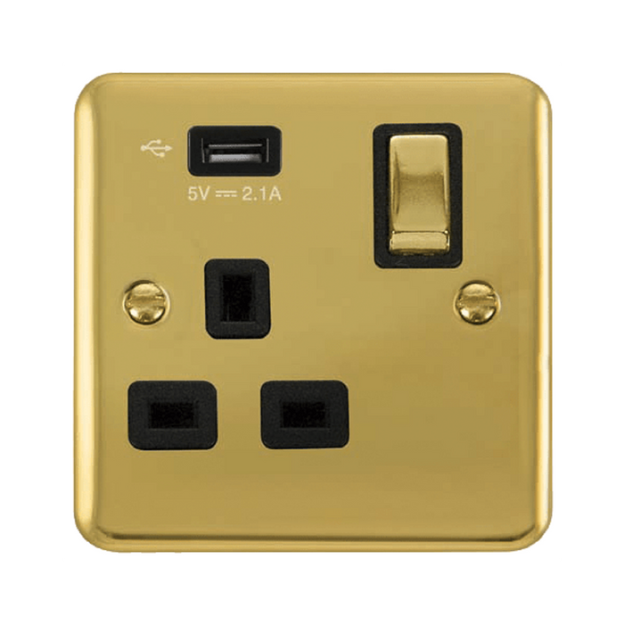 Click Deco Plus Polished Brass 13A Single USB Socket DPBR571UBK