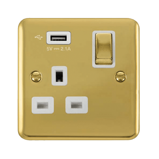 Click Deco Plus Polished Brass 13A Single USB Socket DPBR571UWH