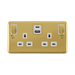 Front view of Click Deco Plus polished brass double USB-A and USB-C socket with white inserts, DPBR586WH