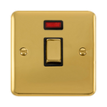 Front view of Click Deco Plus Polished Brass 20A Double Pole Switch with Neon