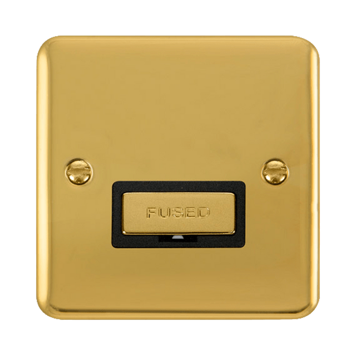 Front view of Click Deco Plus Polished Brass 13A Unswitched Spur