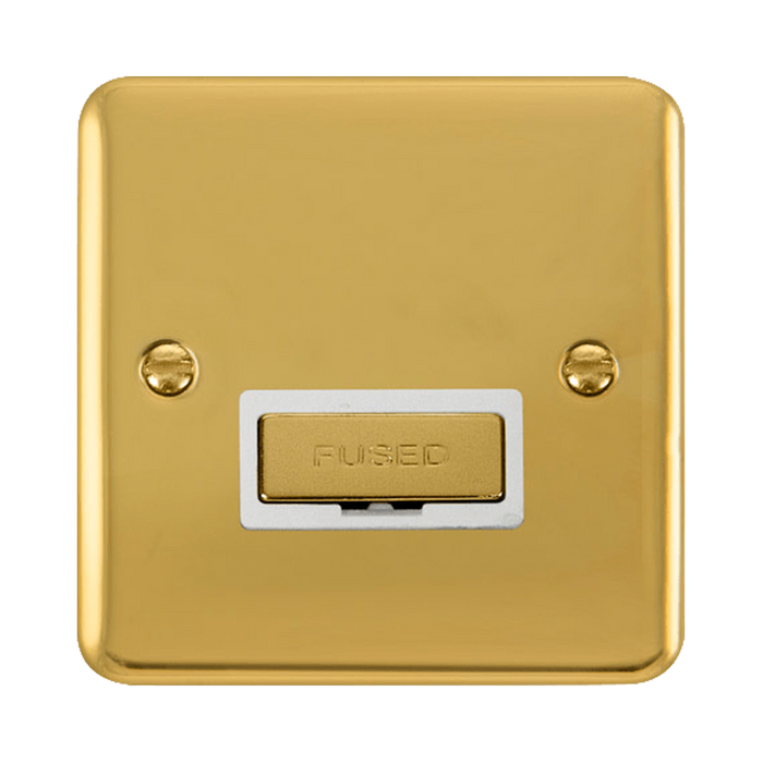 Front view of Click Deco Plus Polished Brass 13A Unswitched Spur