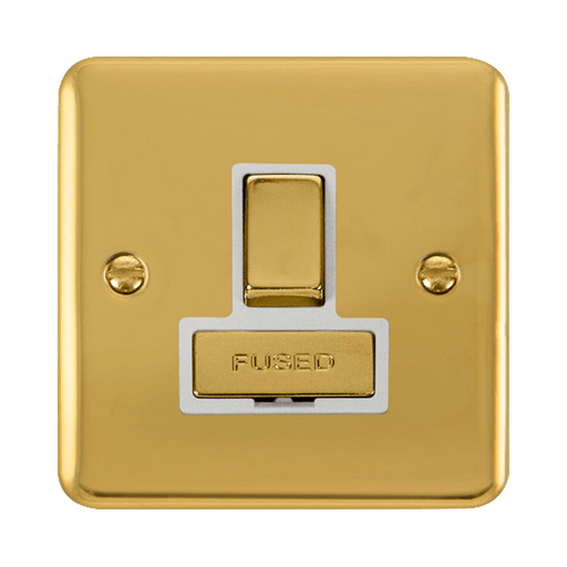 Front view of Click Deco Plus Polished Brass 13A Switched Spur