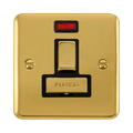 Front view of Click Deco Plus Polished Brass 13A Switched Spur with Neon