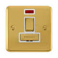 Front view of Click Deco Plus Polished Brass 13A Switched Spur with Neon