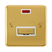 Front view of Click Deco Plus Polished Brass 13A Unswitched Spur with Neon