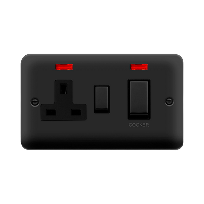 Click Deco Plus Matt Black 45A Cooker Switch with 13A Socket DPMB505BK