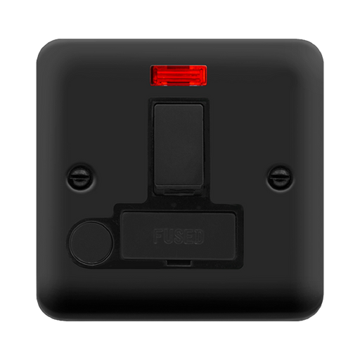 Click Deco Plus Matt Black 13A Switched Spur with Flex and Neon DPMB552BK