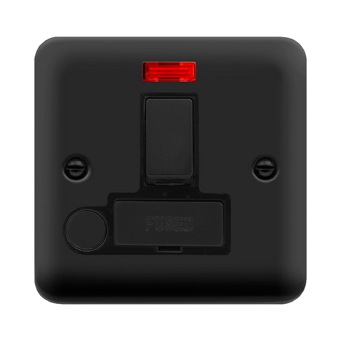 Click Deco Plus Matt Black 13A Switched Spur with Flex and Neon DPMB552BK
