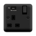 Click Deco Plus Matt Black 13A Single USB Socket DPMB571UBK