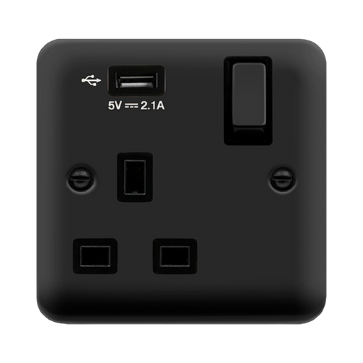 Click Deco Plus Matt Black 13A Single USB Socket DPMB571UBK
