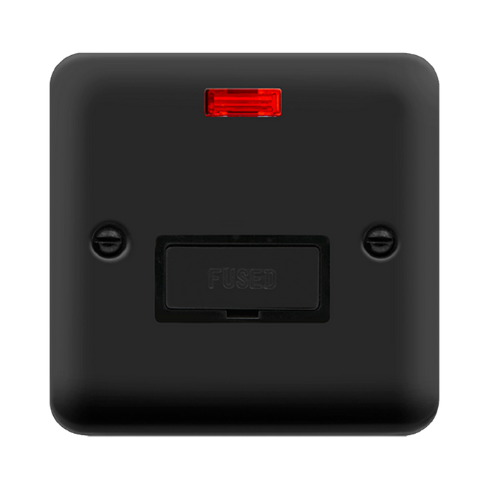 Click Deco Plus Matt Black 13A Unswitched Spur with Neon DPMB753BK