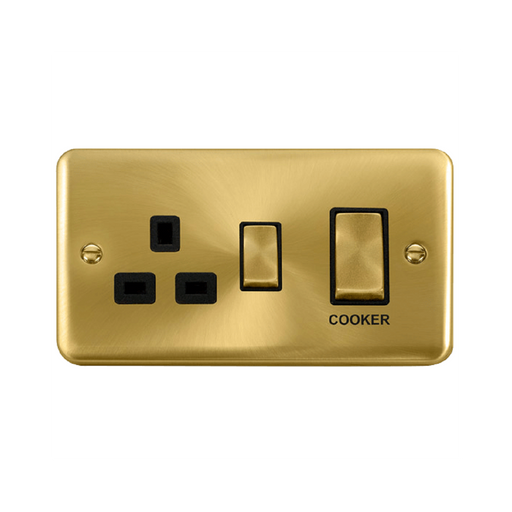 Click Deco Plus Satin Brass 45A Cooker Switch with 13A Socket DPSB504BK