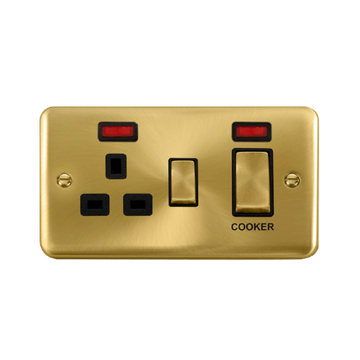 Click Deco Plus Satin Brass 45A Cooker Switch with 13A Socket DPSB505BK