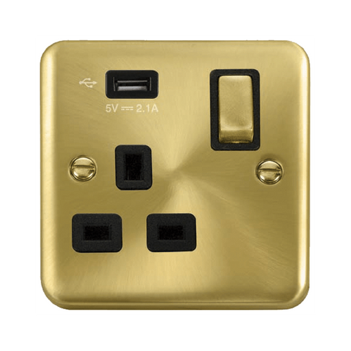 Click Deco Plus Satin Brass 13A Single USB Socket DPSB571UBK