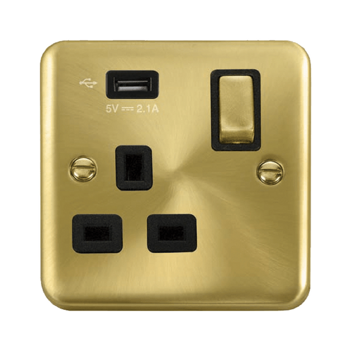 Click Deco Plus Satin Brass 13A Single USB Socket DPSB571UBK