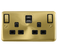 Click Deco Plus Satin Brass 13A 2 Gang Switched Socket Outlet With Type A & C USB (4.2A) Outlets DPSB586BK