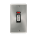Front view of Click Deco Plus Satin Chrome 45A Cooker Switch with Neon