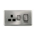 Front view of Click Deco Plus Satin Chrome 45A Cooker Switch with 13A Socket