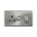 Front view of Click Deco Plus Satin Chrome 45A Cooker Switch with 13A Socket